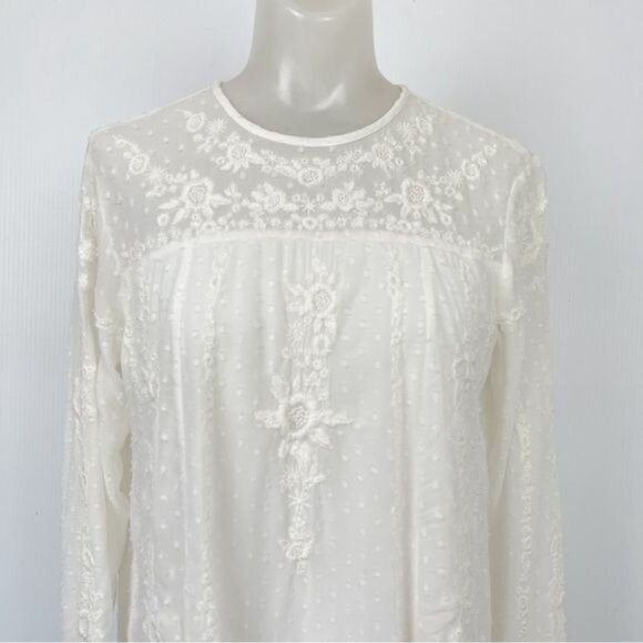 ZARA PLUMETIS DRESS WITH EMBROIDERED FLOWERS ROMANTIC SHORT MINI BOHO Swiss Dot - Picture 3 of 8